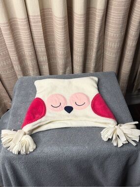 Kids Cream Owl Beanie Hat with Pink Accents